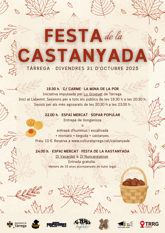 Festa de la CASTANYADA 2025: La Mina de la Por · Sopar popular · Sessions amb DJ Vacardat & DJ Nuncarguense