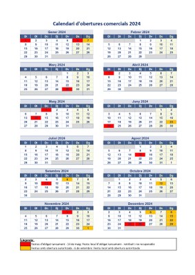 Calendari d'obertures comercials 2024 Tàrrega