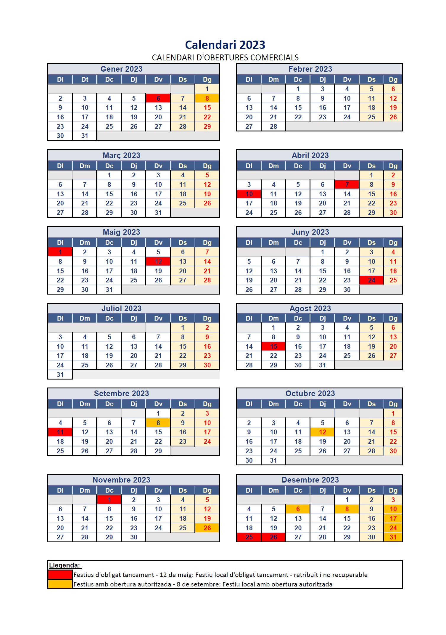 Calendari festius 2023
